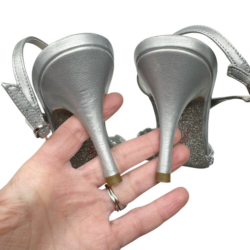 Rene Caovilla Crystal Embellished Slingback Pump Mule Heel Silver Grey 38.5 - Picture 12 of 12
